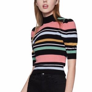 BCBGeneration Striped Puff-Shoulder Sweater